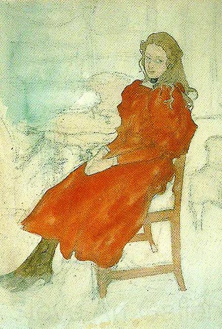 Carl Larsson flicka i rod klanning